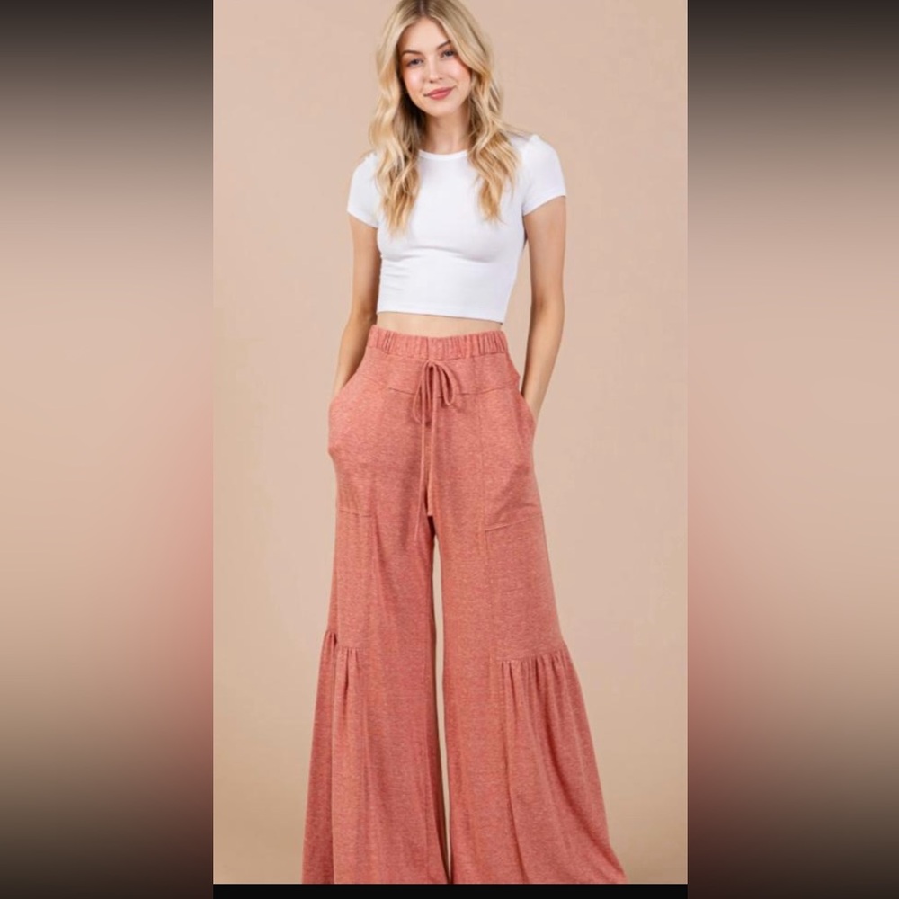 Solid Tiered Wide Leg Flare Pants